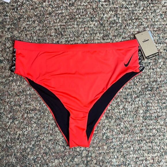 NWT Nike sneakerkini high waist swim bottoms in red orange - Picture 2 of 13
